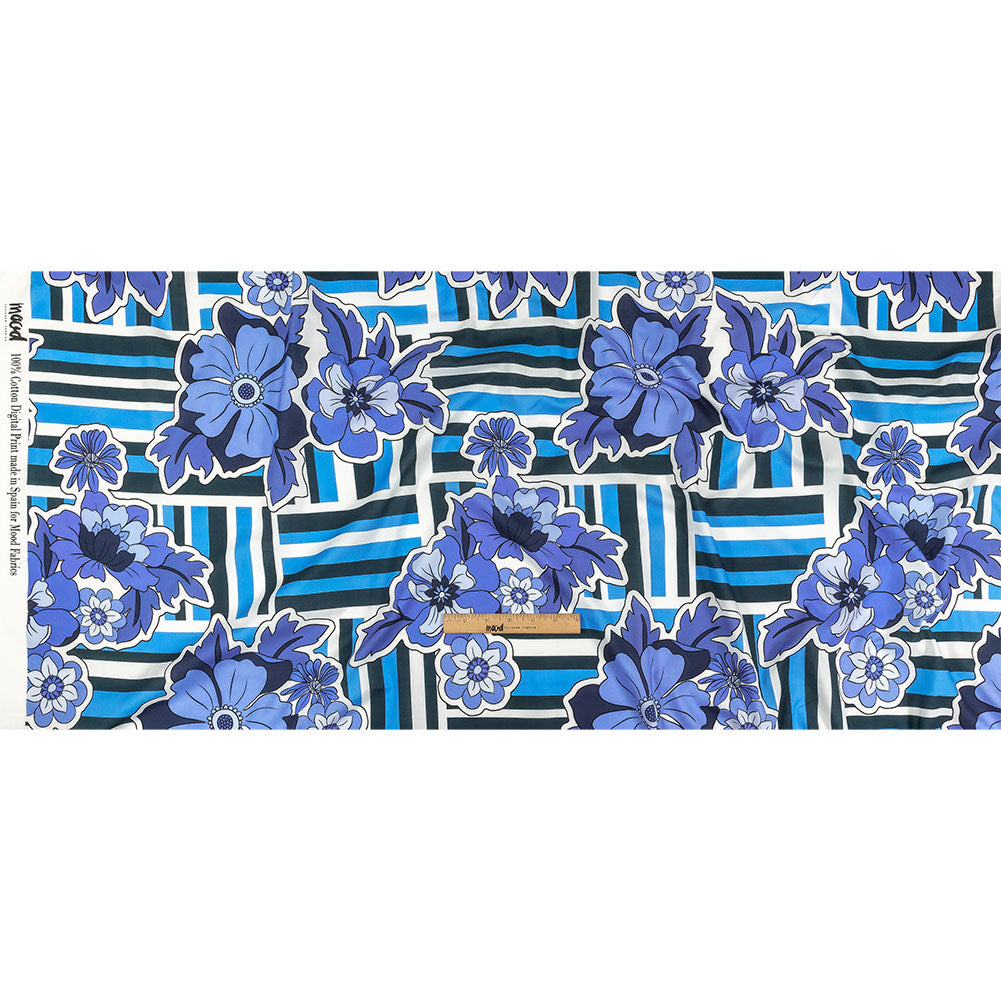 Cotton Voile - Flowers and Stripes - Stuck on Blue Print - Mood Exclusive Indigo Collection