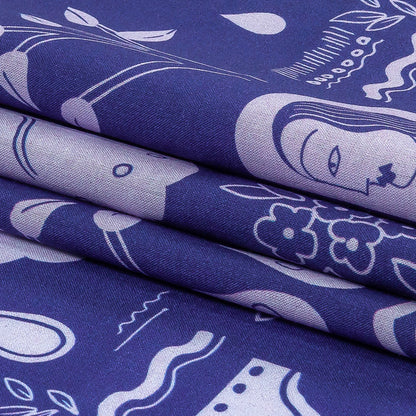 Cotton Voile - Purple Illustrative Symbols - Indigo For It Print - Mood Exclusive Indigo Collection