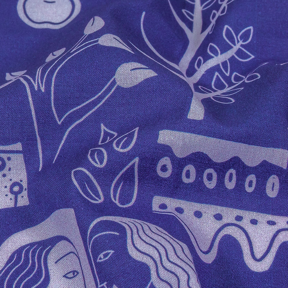 Cotton Voile - Purple Illustrative Symbols - Indigo For It Print - Mood Exclusive Indigo Collection