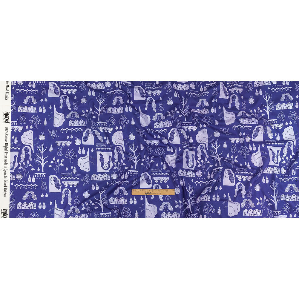 Cotton Voile - Purple Illustrative Symbols - Indigo For It Print - Mood Exclusive Indigo Collection