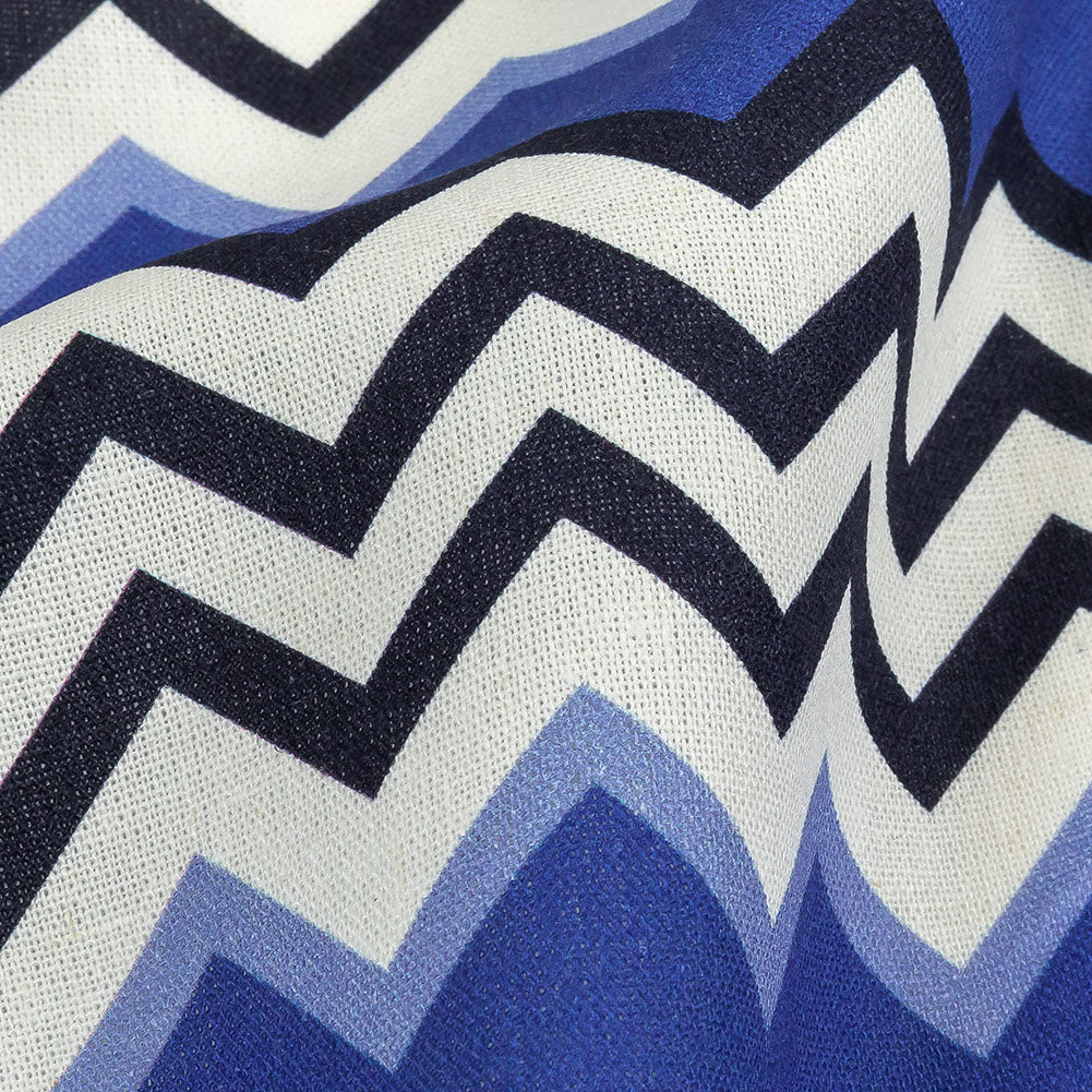 Linen and Rayon Woven - Blue and Black Zig Zags - Blues Night Print - Mood Exclusive Indigo Collection - Detail
