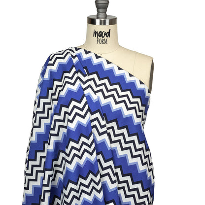 Linen and Rayon Woven - Blue and Black Zig Zags - Blues Night Print - Mood Exclusive Indigo Collection