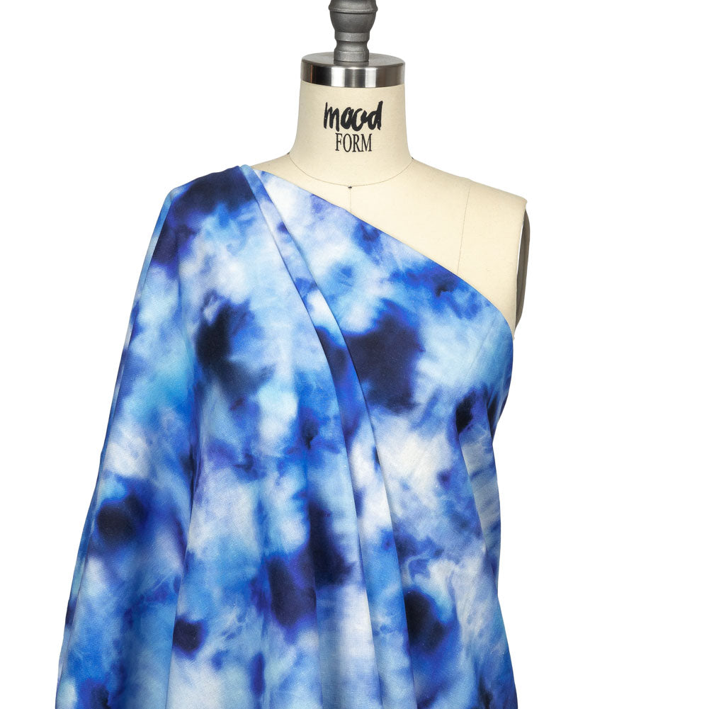 Linen and Rayon Woven - Blue Tie Dye - High Tide Print - Mood Exclusive Indigo Collection - Drape