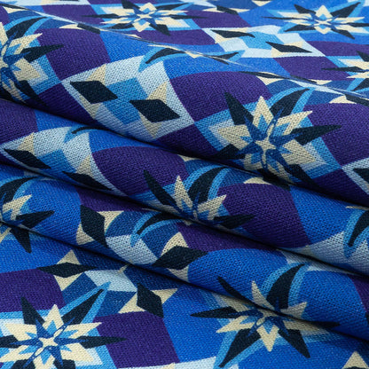 Linen and Rayon Woven - Blue and Purple Geometric - Crystalline Culture Print - Mood Exclusive Indigo Collection