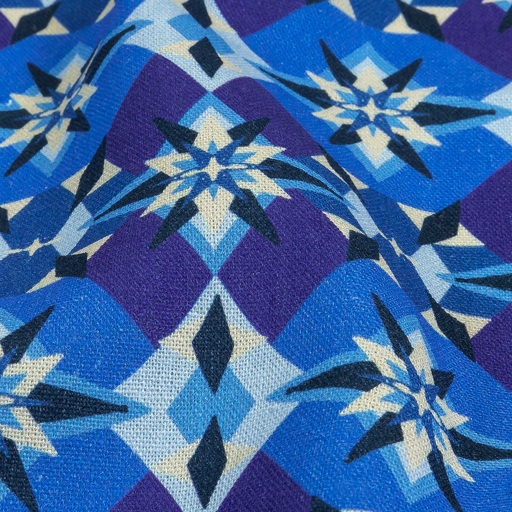 Linen and Rayon Woven - Blue and Purple Geometric - Crystalline Culture Print - Mood Exclusive Indigo Collection