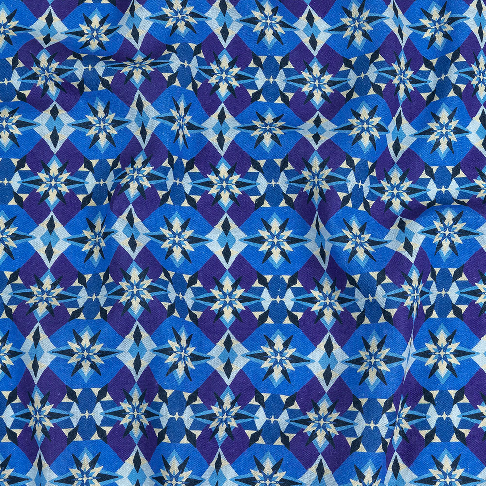 Linen and Rayon Woven - Blue and Purple Geometric - Crystalline Culture Print - Mood Exclusive Indigo Collection