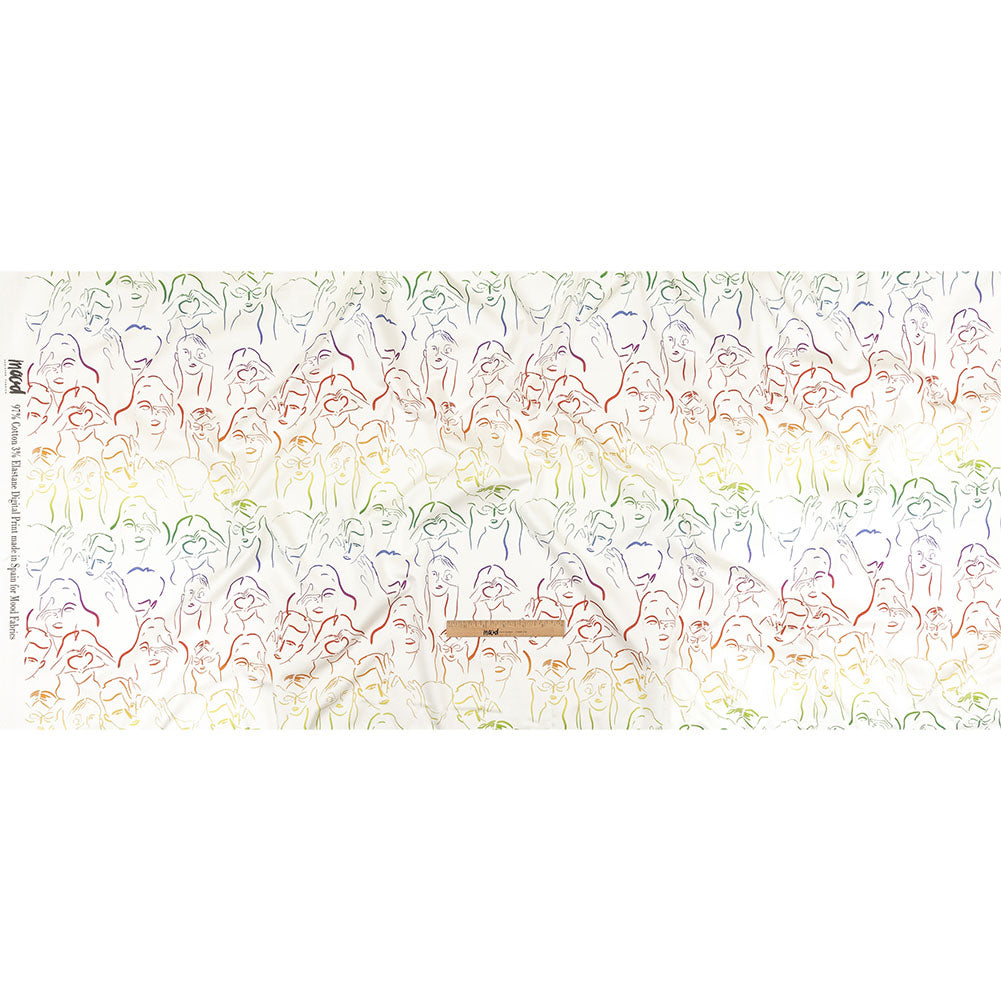 Stretch Cotton Sateen - Rainbow Faces and Hands - Language of Love Print - Mood Exclusive Pride Collection