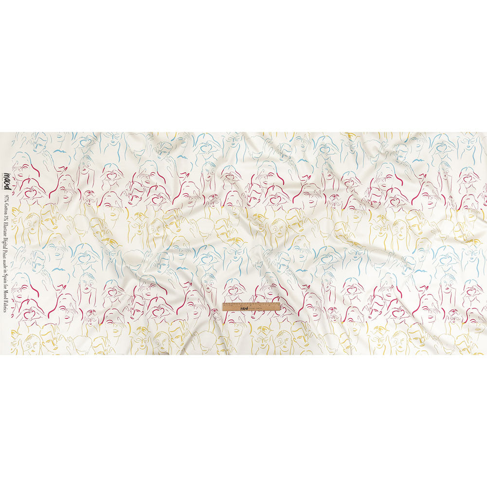 Stretch Cotton Sateen - Blue, Yellow and Pink Faces and Hands - Language of Love Print - Mood Exclusive Pride Collection