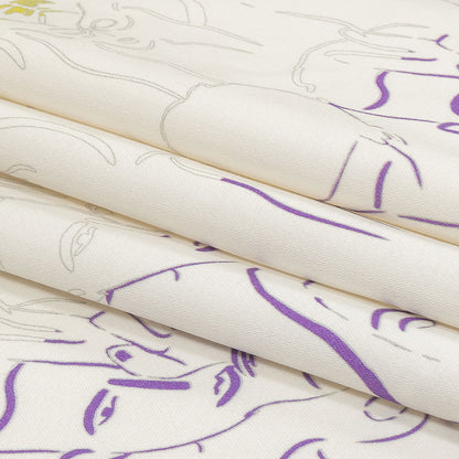 Stretch Cotton Sateen - Purple, Yellow and Black Faces and Hands - Language of Love Print - Mood Exclusive Pride Collection
