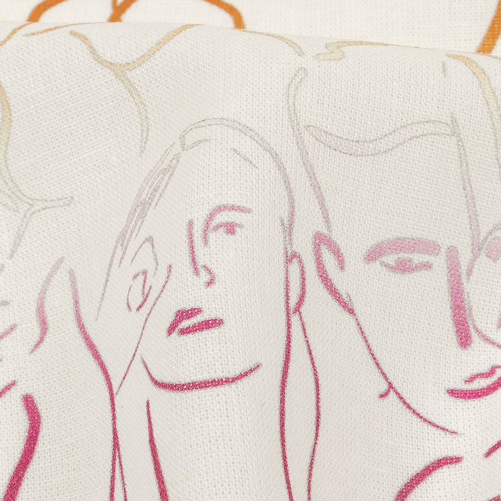 Linen and Rayon Woven - Pink, White and Orange Faces and Hands - Language of Love Print - Mood Exclusive Pride Collection