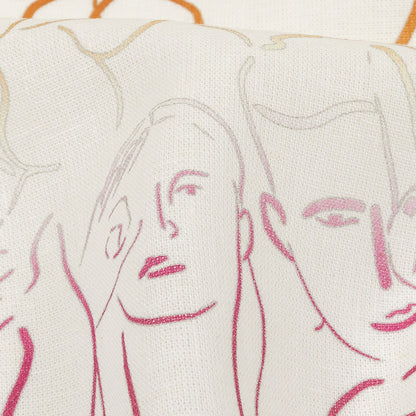 Linen and Rayon Woven - Pink, White and Orange Faces and Hands - Language of Love Print - Mood Exclusive Pride Collection