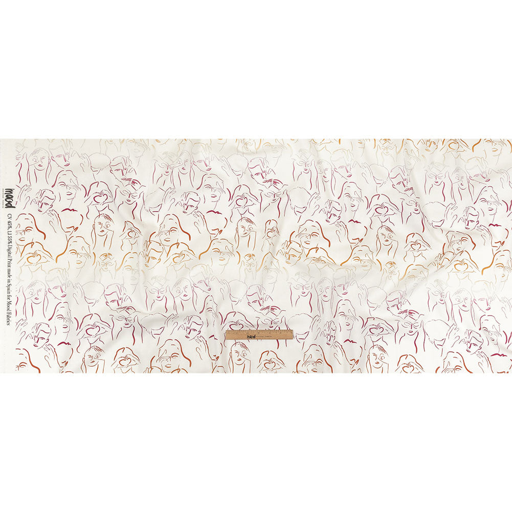 Linen and Rayon Woven - Pink, White and Orange Faces and Hands - Language of Love Print - Mood Exclusive Pride Collection