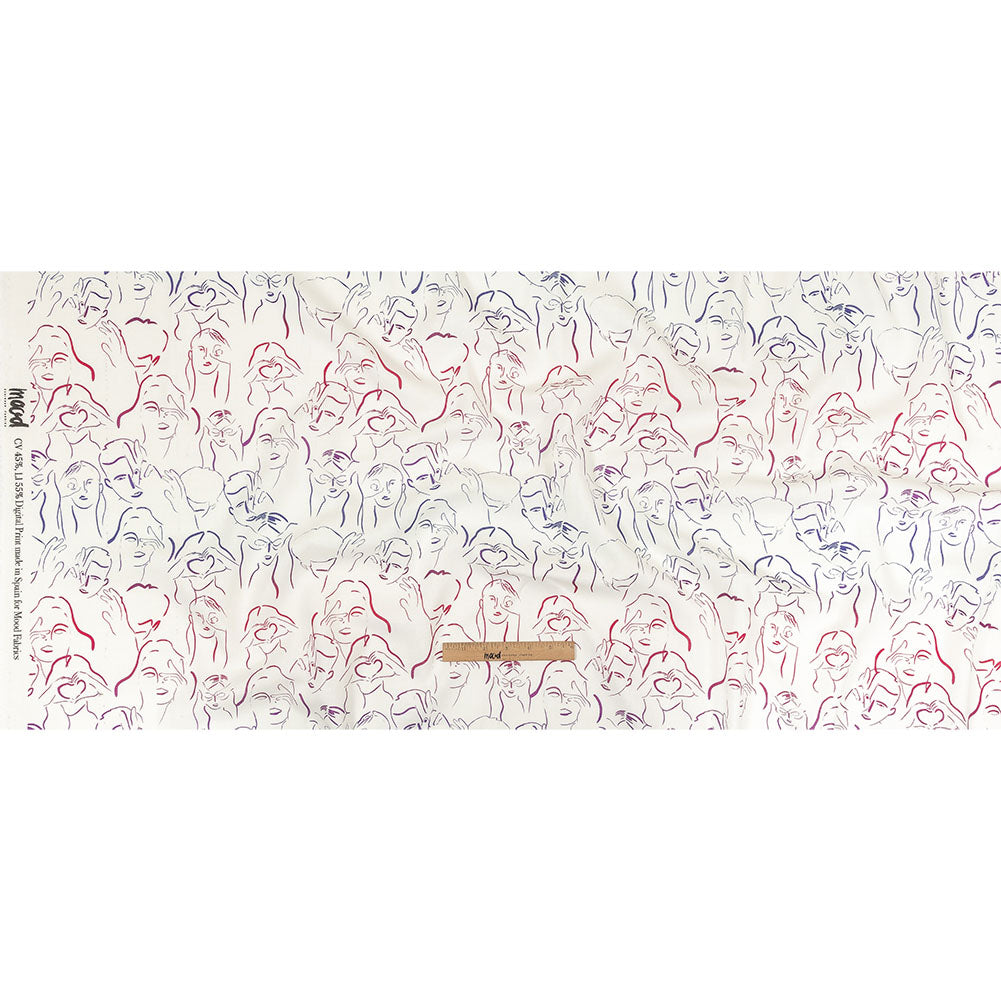Linen and Rayon Woven - Purple, Pink and Blue Faces and Hands - Language of Love Print - Mood Exclusive Pride Collection - Full