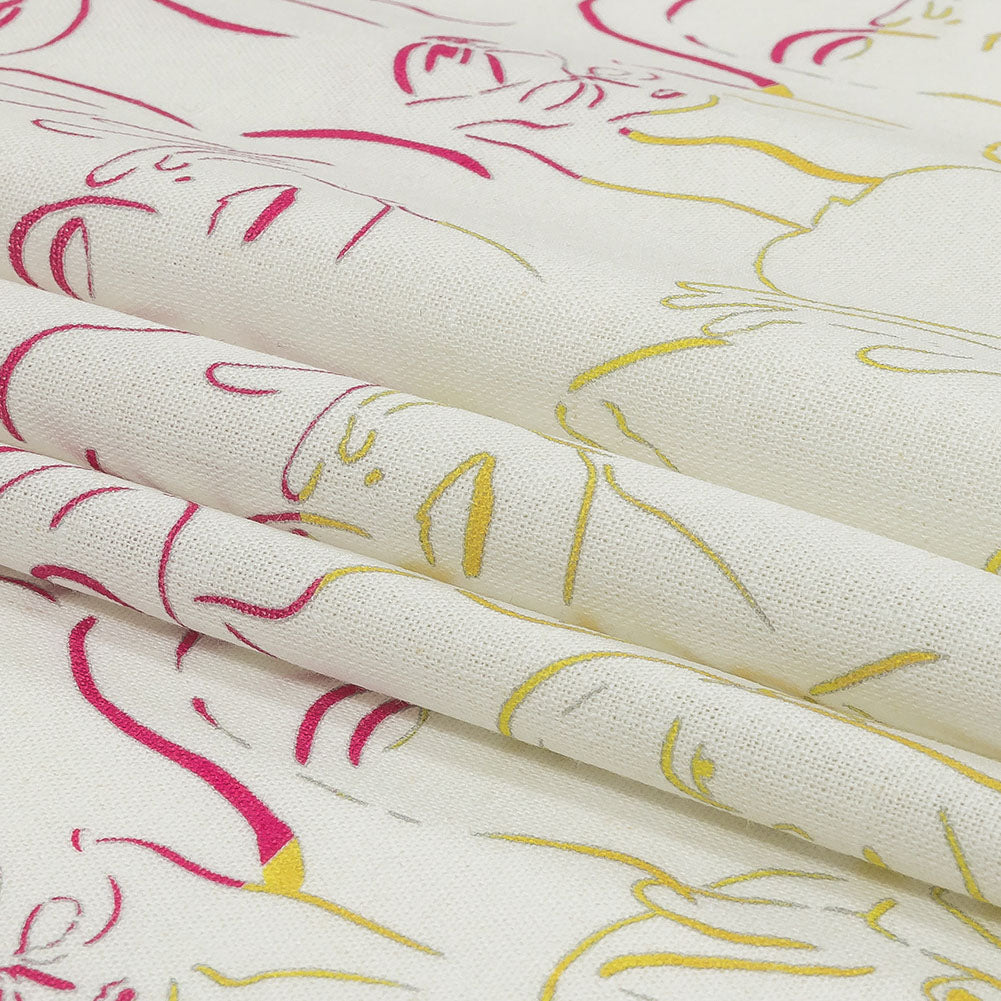 Linen and Rayon Woven - Blue, Yellow and Pink Faces and Hands - Language of Love Print - Mood Exclusive Pride Collection
