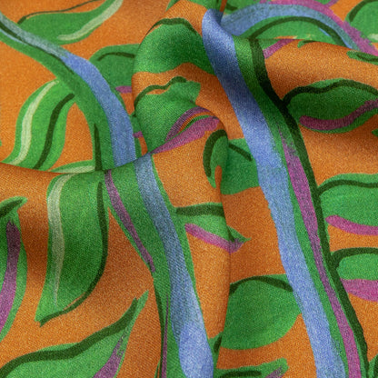 Rayon Challis - Orange and Green Foliage - Looking Vine Print - Mood Exclusive Citrus Collection