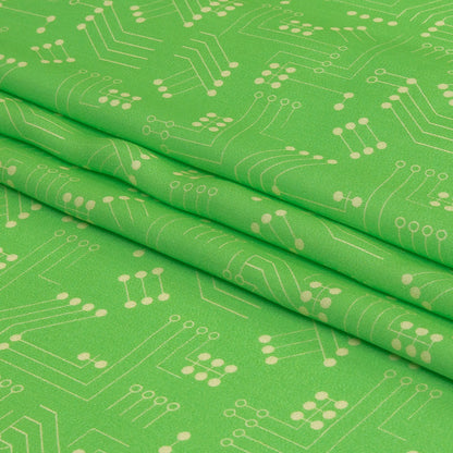 Rayon Challis - Green Circuit Board Dots - Circuit Breaker Print - Mood Exclusive Citrus Collection