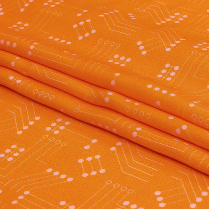 Rayon Challis - Orange Circuit Board Dots - Circuit Breaker Print - Mood Exclusive Citrus Collection