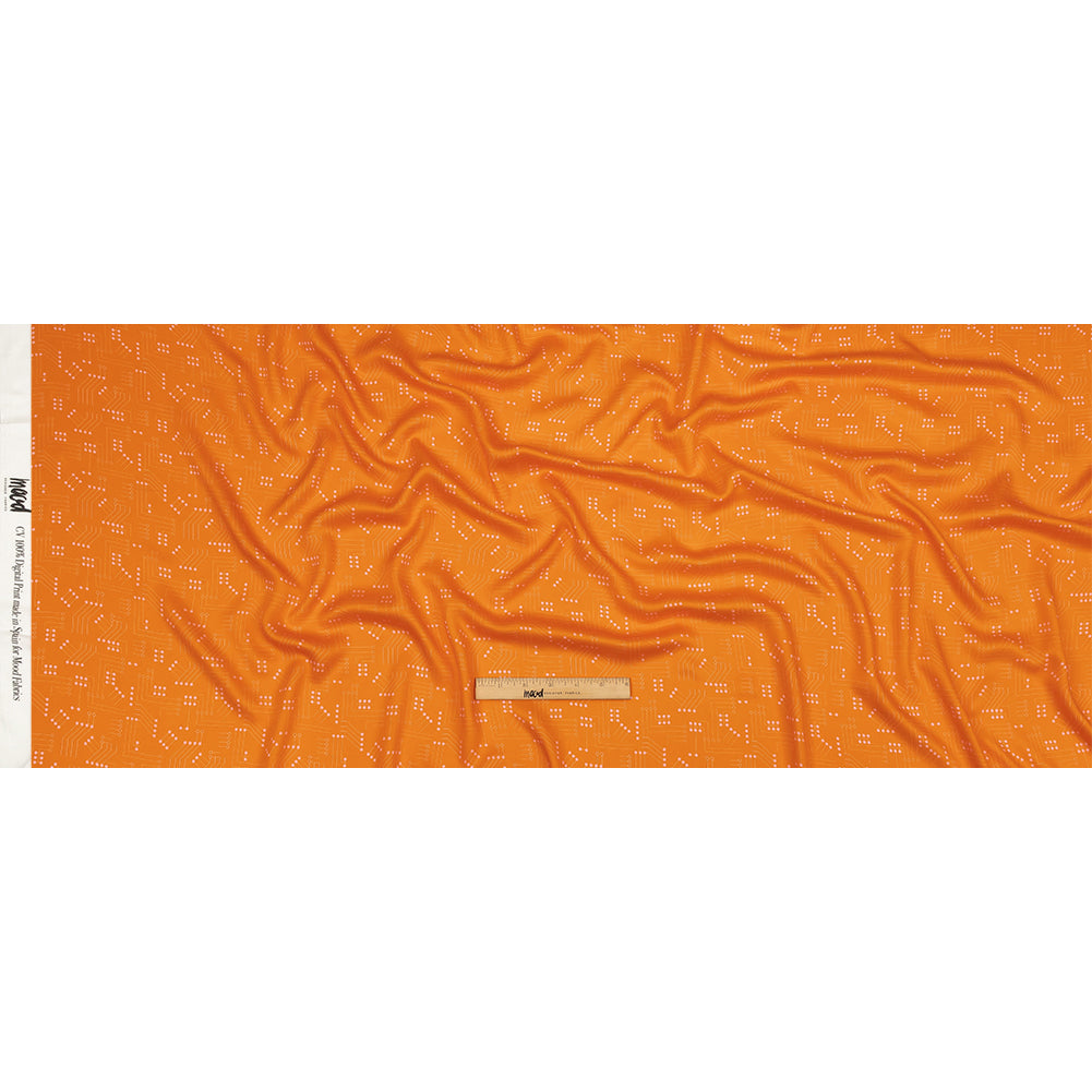 Rayon Challis - Orange Circuit Board Dots - Circuit Breaker Print - Mood Exclusive Citrus Collection - Full