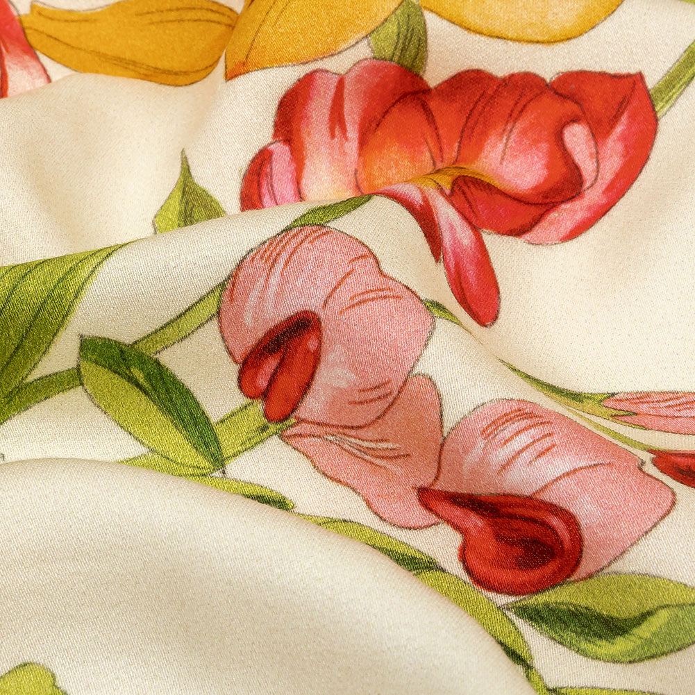 Rayon Challis - Orange and Pink Floral - Golden Garden Print - Mood Exclusive Citrus Collection - Detail