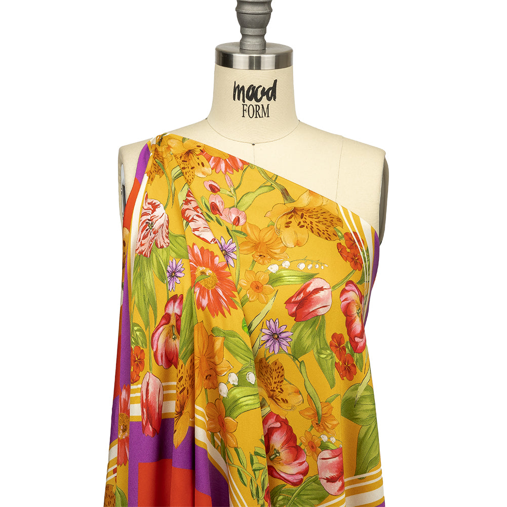 Rayon Challis - Orange and Pink Floral - Golden Garden Print - Mood Exclusive Citrus Collection - Drape