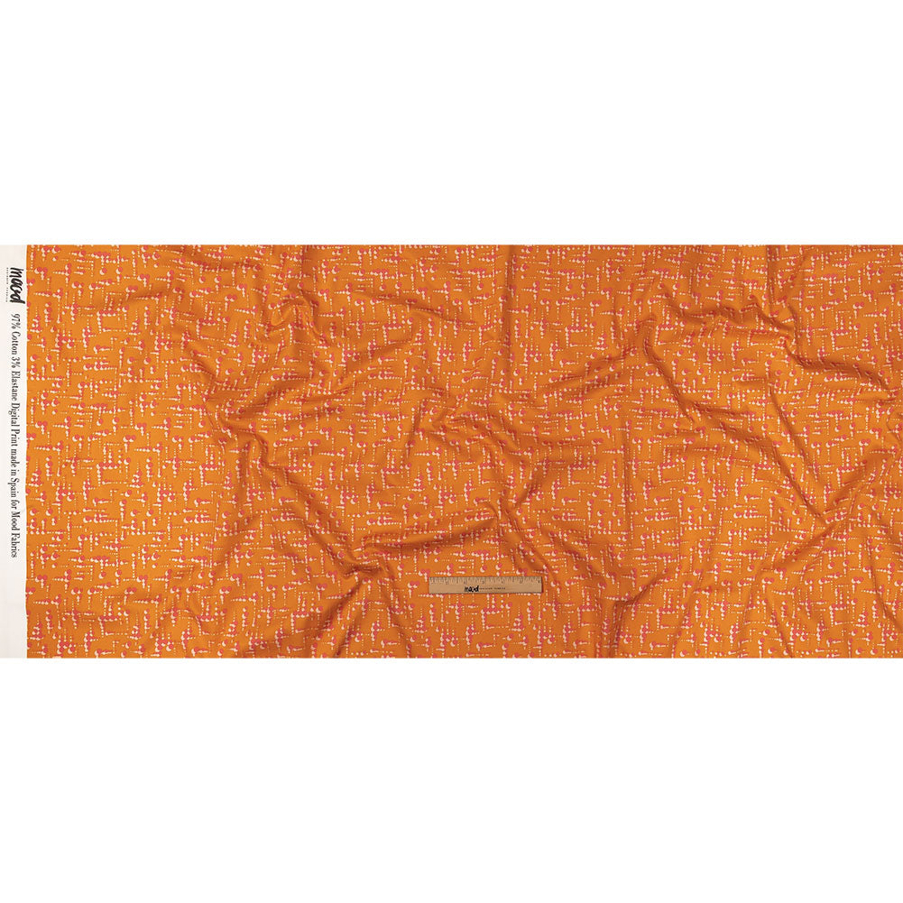 Stretch Cotton Sateen - Orange and Pink Dot Lines - Spot of Sunshine Print - Mood Exclusive Citrus Collection - Full