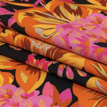 Stretch Cotton Sateen - Black, Pink and Yellow Floral - Tangerine Dreams Print - Mood Exclusive Citrus Collection