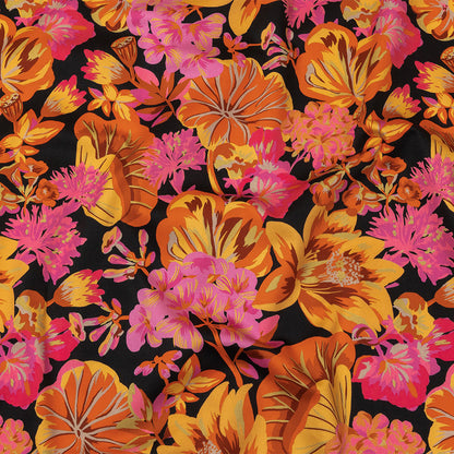 Stretch Cotton Sateen - Black, Pink and Yellow Floral - Tangerine Dreams Print - Mood Exclusive Citrus Collection