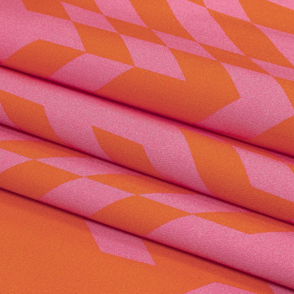 Stretch Cotton Sateen - Orange and Pink Geometric - Orange You Glad Print - Mood Exclusive Citrus Collection - Folded