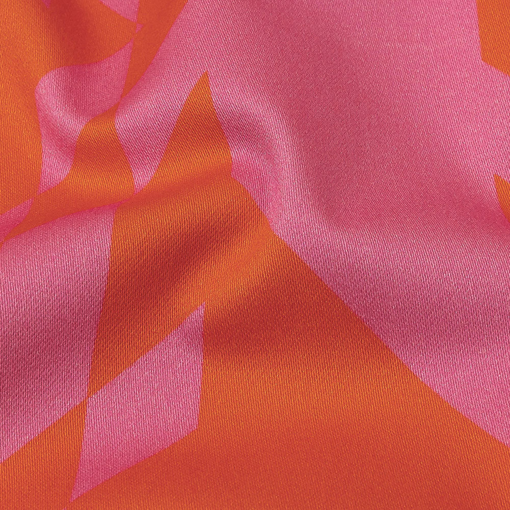 Stretch Cotton Sateen - Orange and Pink Geometric - Orange You Glad Print - Mood Exclusive Citrus Collection - Detail