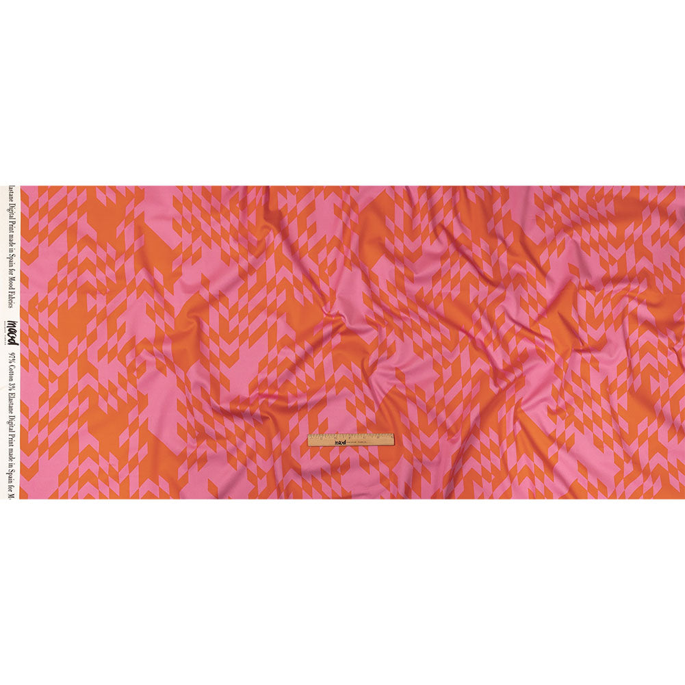 Stretch Cotton Sateen - Orange and Pink Geometric - Orange You Glad Print - Mood Exclusive Citrus Collection - Full