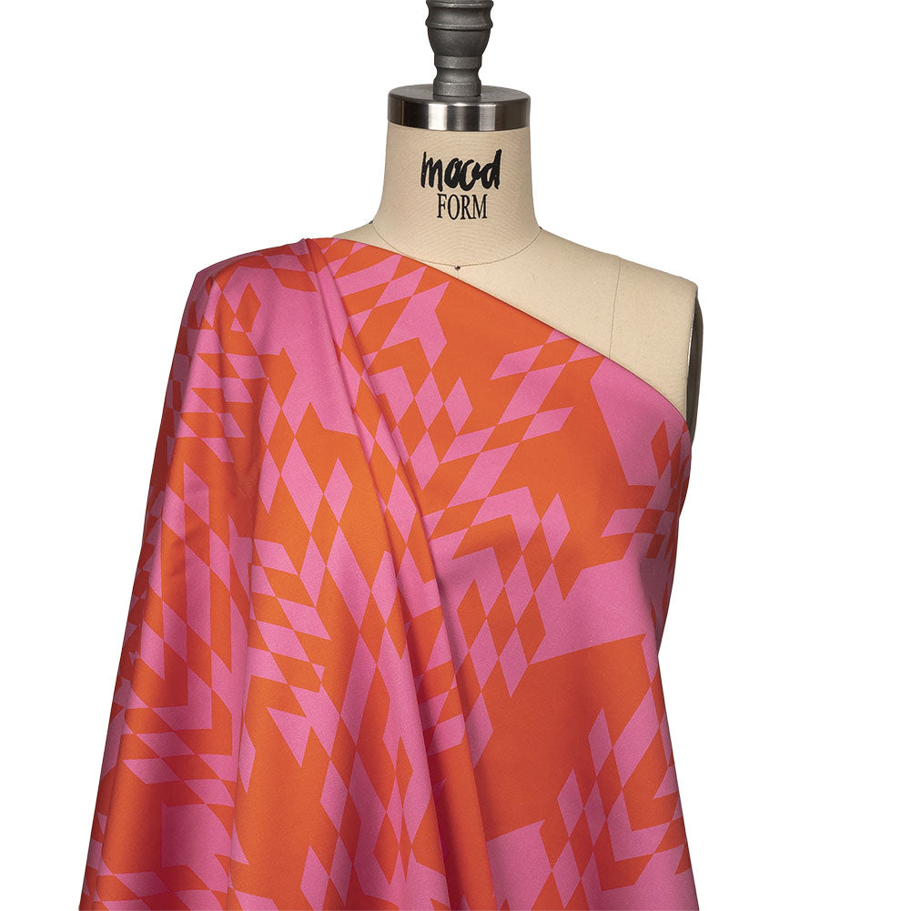 Stretch Cotton Sateen - Orange and Pink Geometric - Orange You Glad Print - Mood Exclusive Citrus Collection - Drape