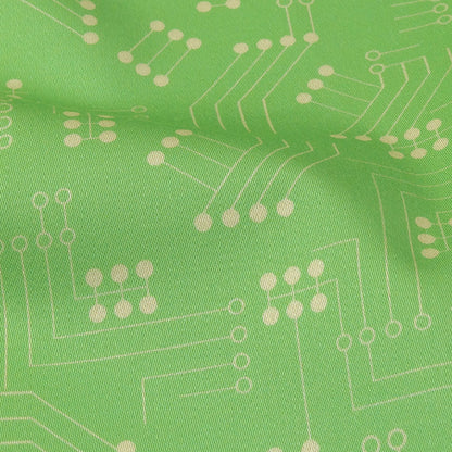 Stretch Cotton Sateen - Green Circuit Board Dots - Circuit Breaker Print - Mood Exclusive Citrus Collection
