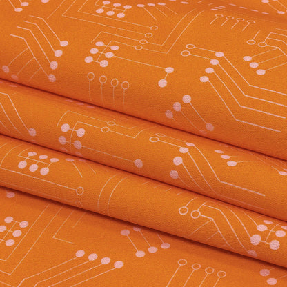 Stretch Cotton Sateen - Orange Circuit Board Dots - Circuit Breaker Print - Mood Exclusive Citrus Collection