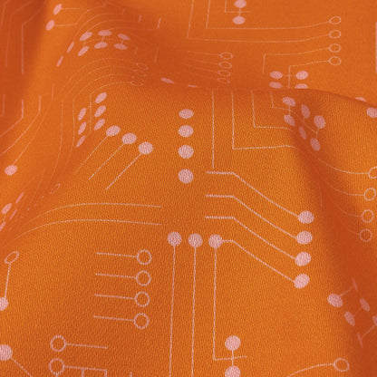 Stretch Cotton Sateen - Orange Circuit Board Dots - Circuit Breaker Print - Mood Exclusive Citrus Collection