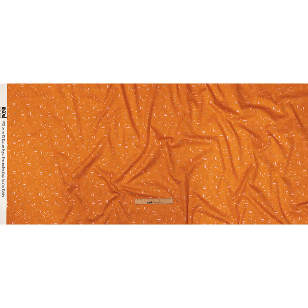 Stretch Cotton Sateen - Orange Circuit Board Dots - Circuit Breaker Print - Mood Exclusive Citrus Collection - Full