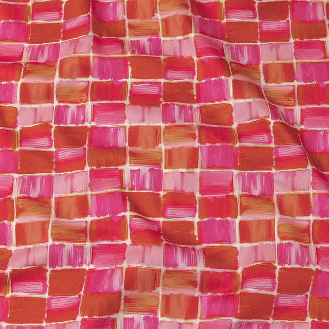 Stretch Cotton Sateen - Pink Painted Squares - Swatch Me Print - Mood Exclusive Citrus Collection