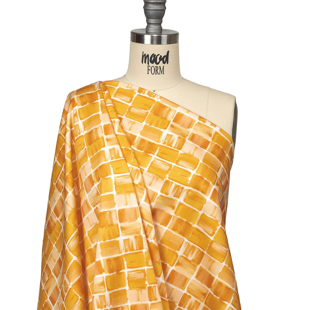 Stretch Cotton Sateen - Yellow Painted Squares - Swatch Me Print - Mood Exclusive Citrus Collection