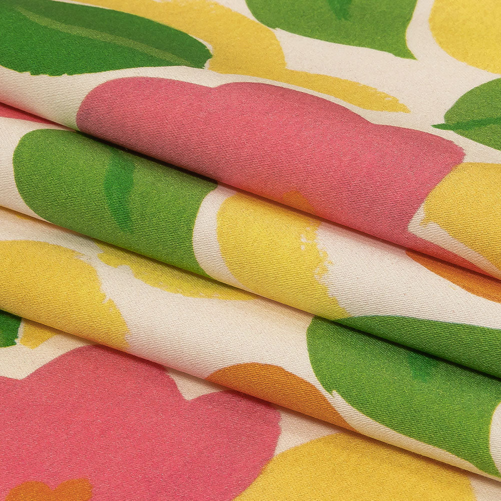 Stretch Cotton Sateen - Pink and Orange Simplistic Floral - Chalk Party Print - Mood Exclusive Citrus Collection - Folded
