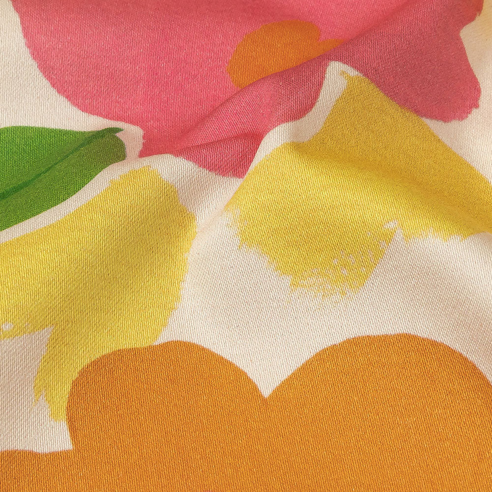 Stretch Cotton Sateen - Pink and Orange Simplistic Floral - Chalk Party Print - Mood Exclusive Citrus Collection - Detail