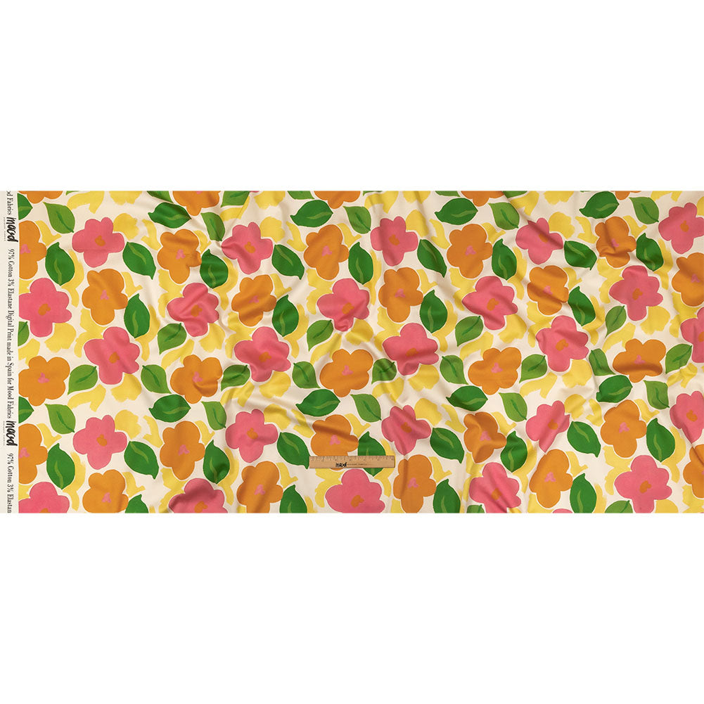 Stretch Cotton Sateen - Pink and Orange Simplistic Floral - Chalk Party Print - Mood Exclusive Citrus Collection - Full