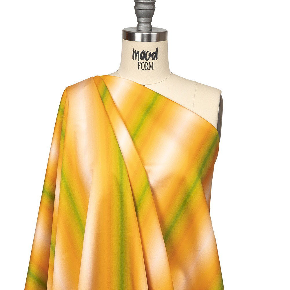 Stretch Cotton Sateen - Green and Yellow Gradient Stripes - Marmalade Parade Print - Mood Exclusive Citrus Collection - Drape