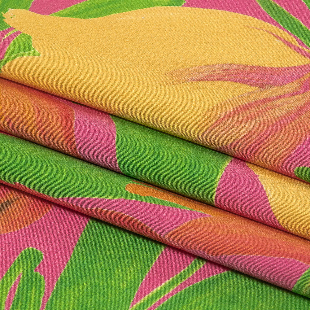 Stretch Cotton Sateen - Pink and Orange Tulips - Keukenhof Print - Mood Exclusive Citrus Collection - Folded