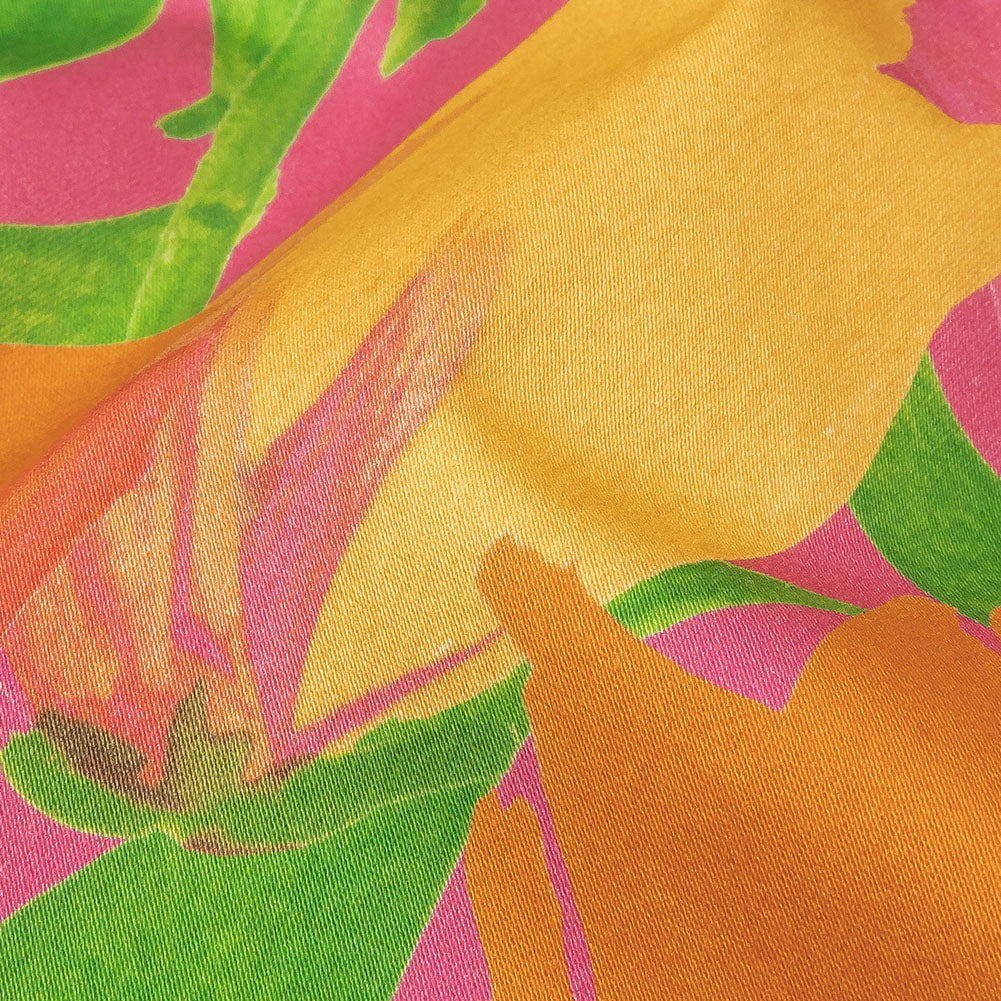 Stretch Cotton Sateen - Pink and Orange Tulips - Keukenhof Print - Mood Exclusive Citrus Collection - Detail