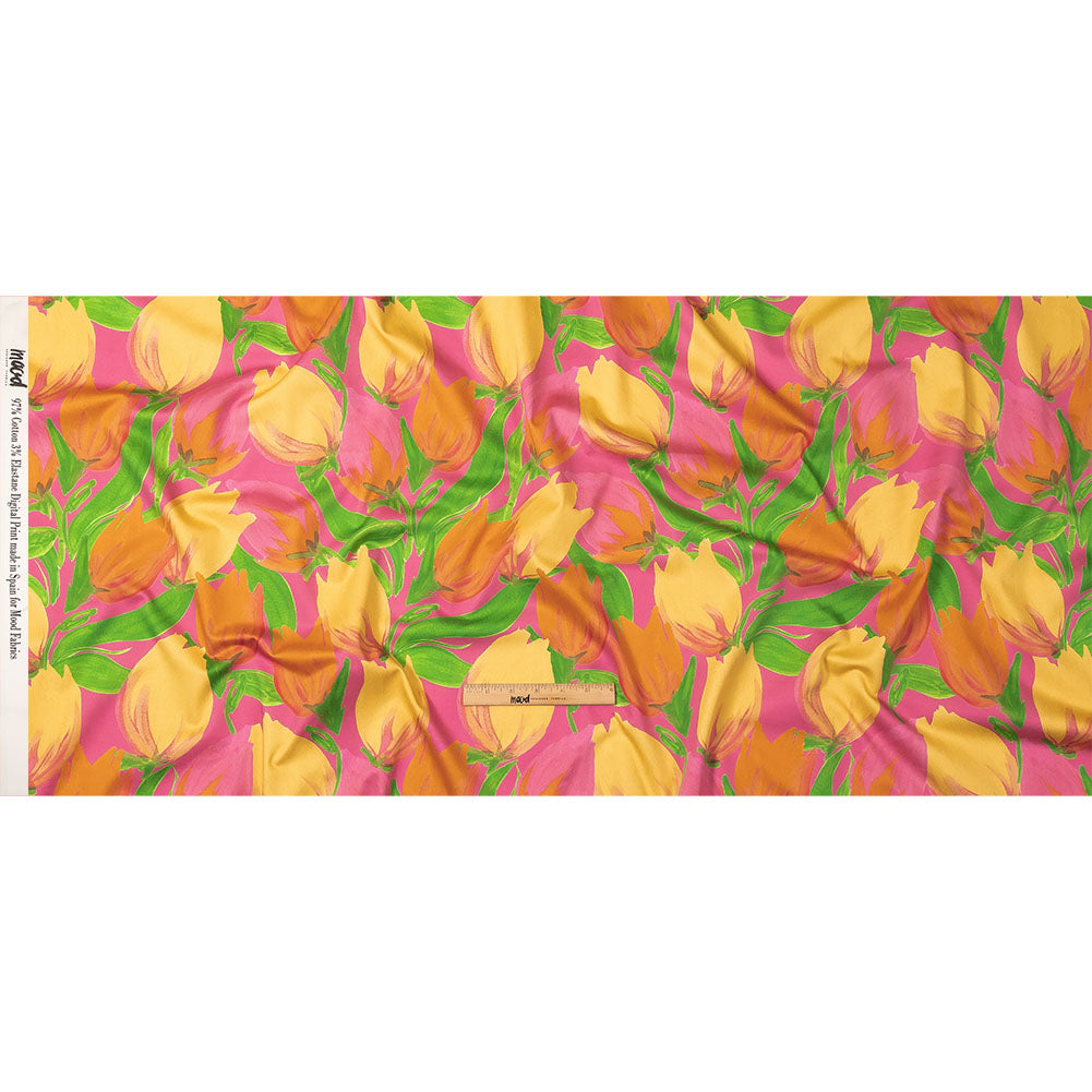 Stretch Cotton Sateen - Pink and Orange Tulips - Keukenhof Print - Mood Exclusive Citrus Collection - Full