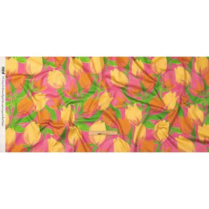 Stretch Cotton Sateen - Pink and Orange Tulips - Keukenhof Print - Mood Exclusive Citrus Collection