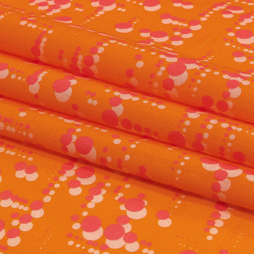 Cotton Voile - Orange and Pink Dot Lines - Spot of Sunshine Print - Mood Exclusive Citrus Collection - Folded