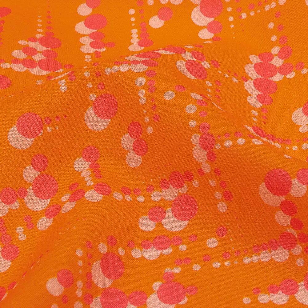 Cotton Voile - Orange and Pink Dot Lines - Spot of Sunshine Print - Mood Exclusive Citrus Collection - Detail