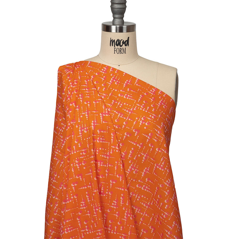 Cotton Voile - Orange and Pink Dot Lines - Spot of Sunshine Print - Mood Exclusive Citrus Collection - Drape