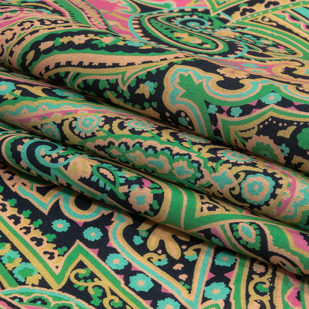 Cotton Voile - Black and Green Paisley - Hippy Shake Print - Mood Exclusive Citrus Collection