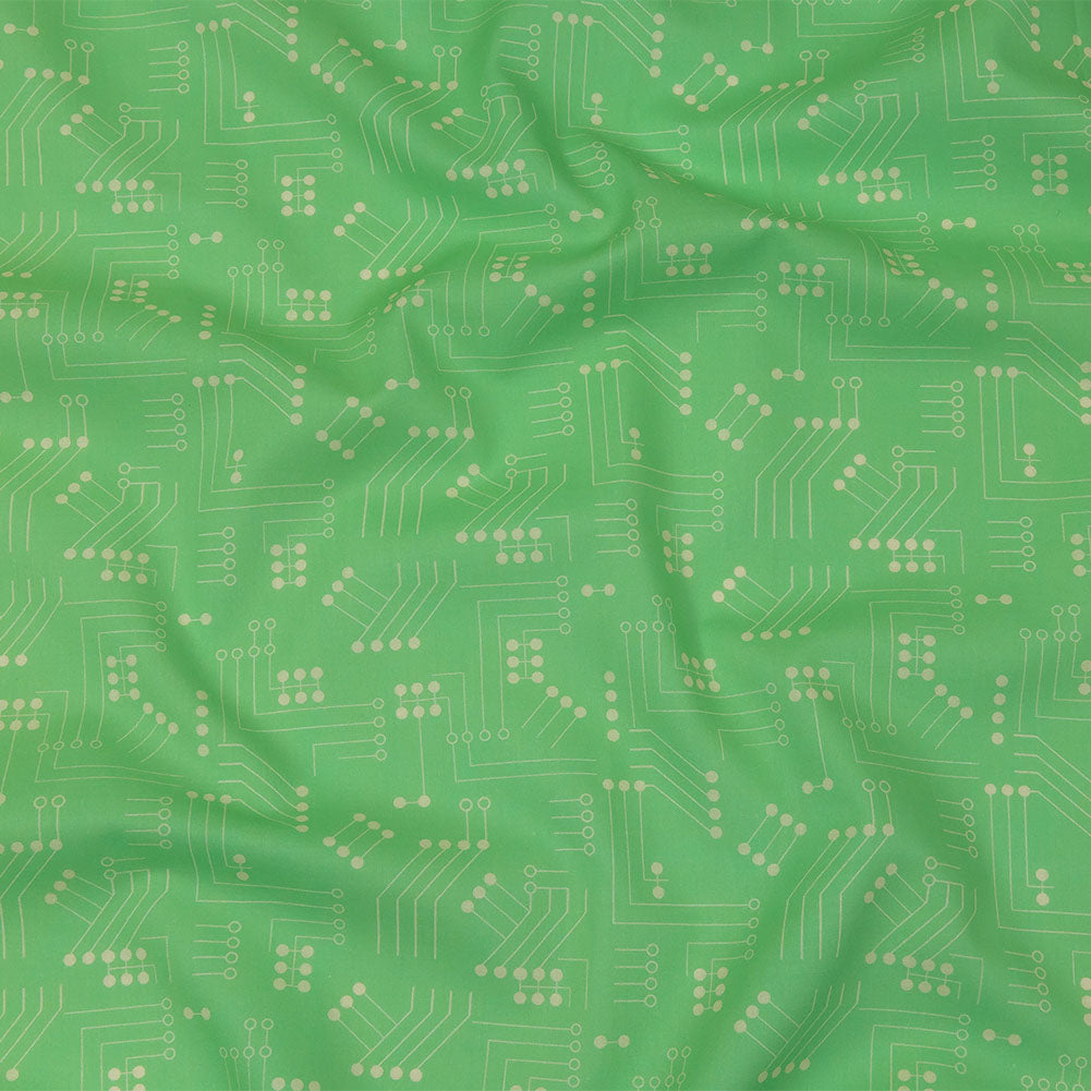 Cotton Voile - Green Circuit Board Dots - Circuit Breaker Print - Mood Exclusive Citrus Collection
